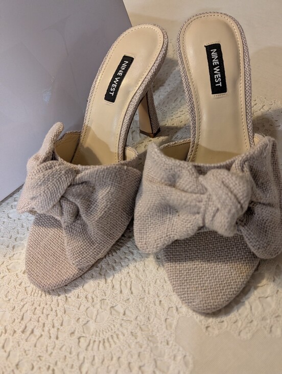 Nine West Shoes - Nine West Neutral Gray Knot Front Mule Heels